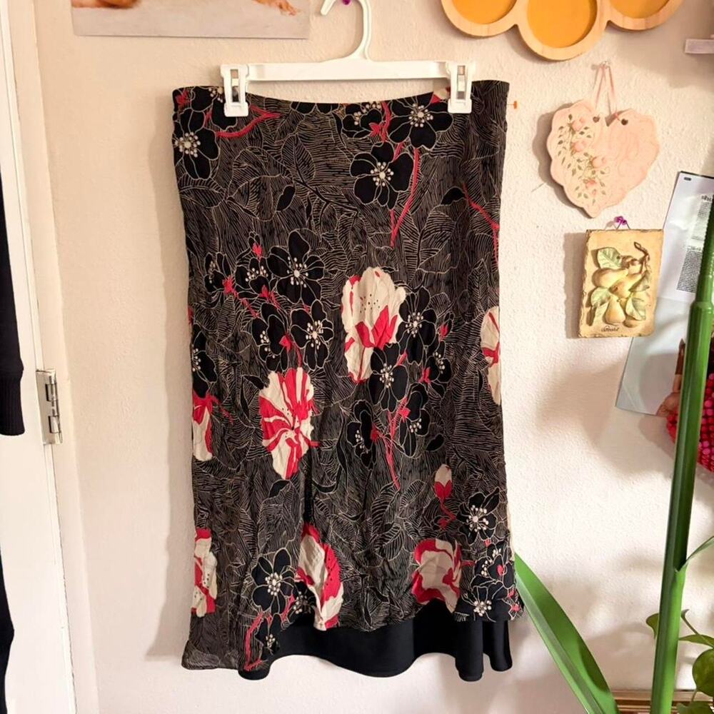 Casual Corner Floral Hibiscus Midi Skirt 8